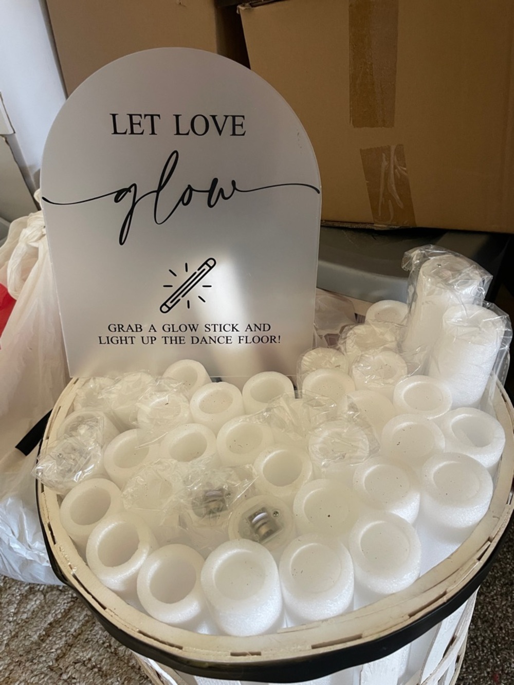 Let Love Glow White Glow Stick Display Sign for Parties